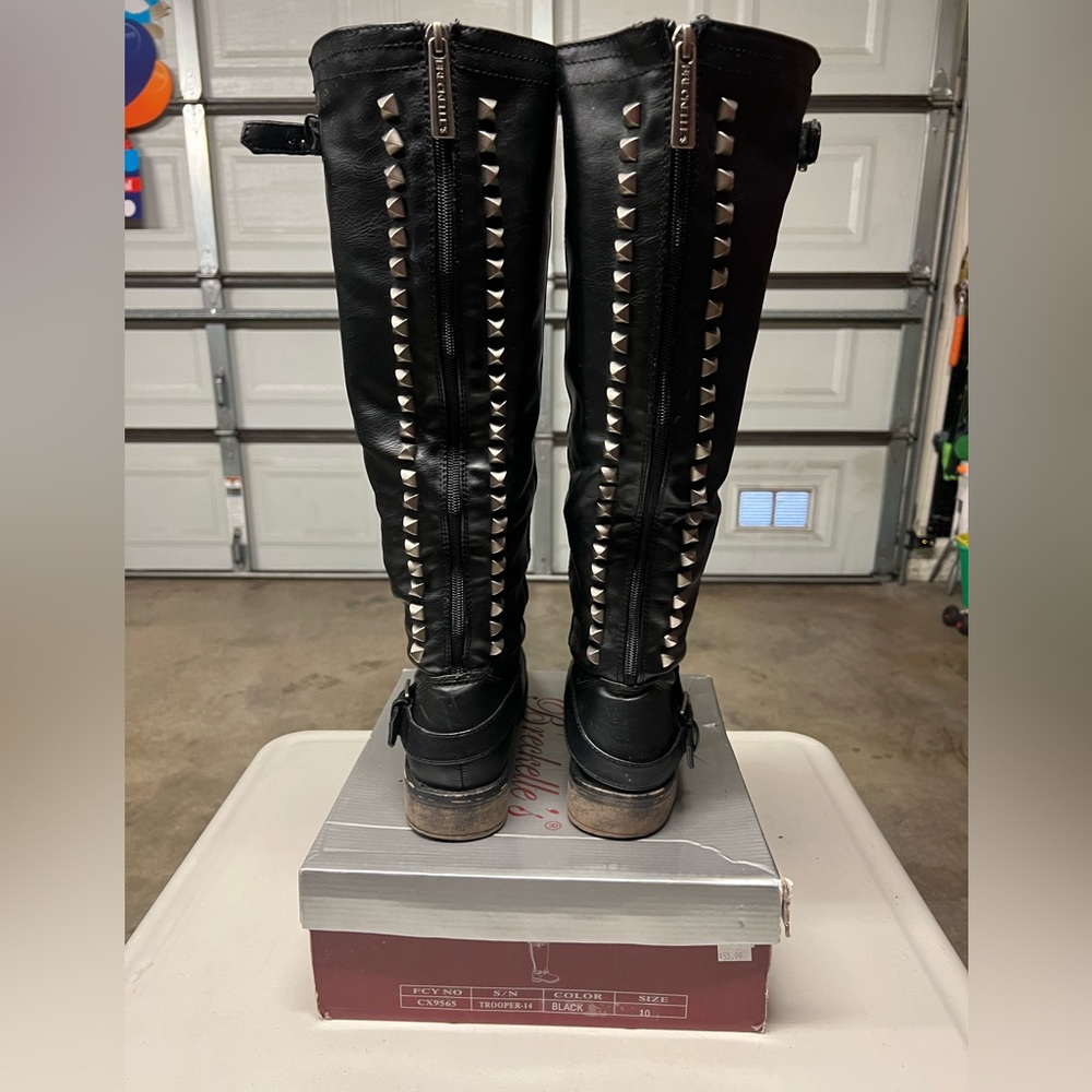 Womens calf height studded black boots size 10